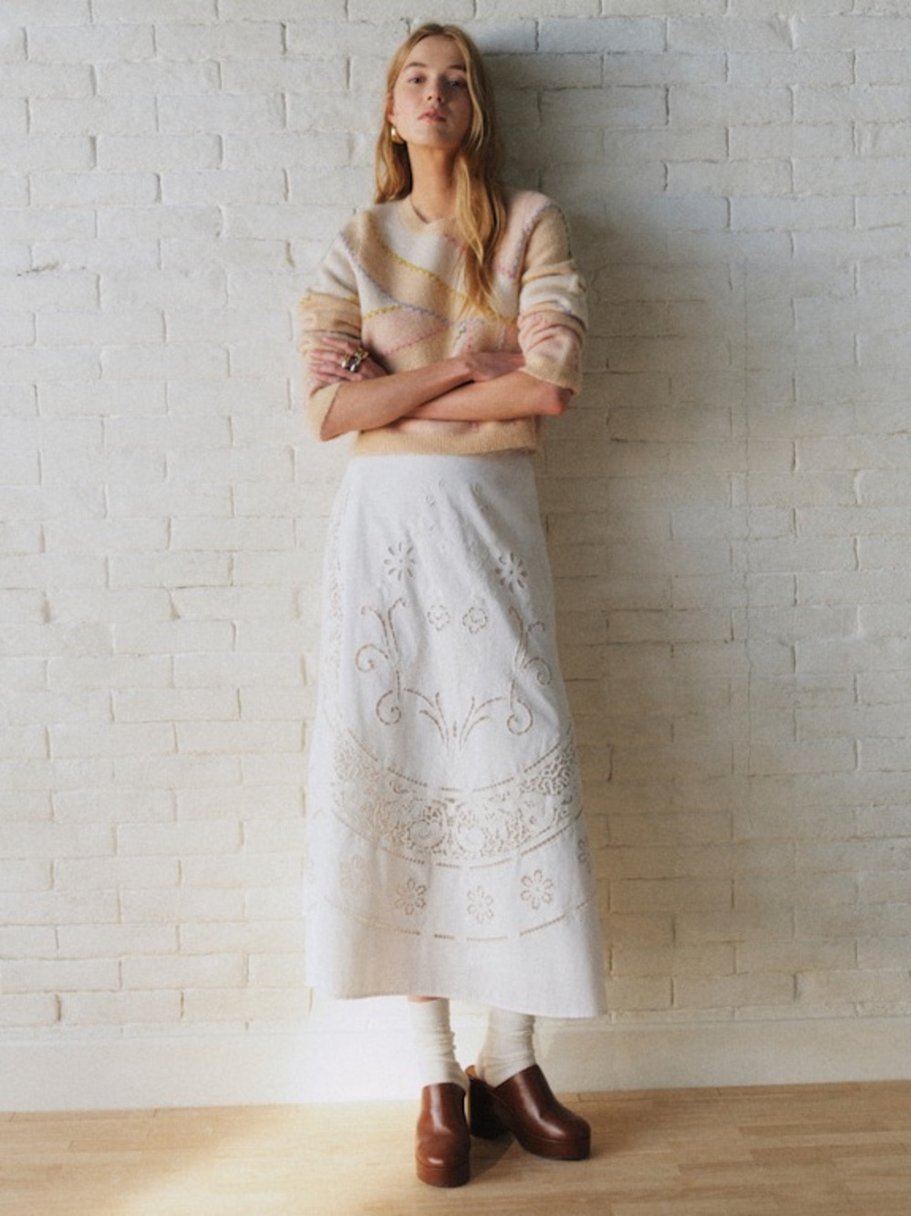 Sézane X SEA NY Solya Skirt Embroidered Ecru FR 38 / US 6
